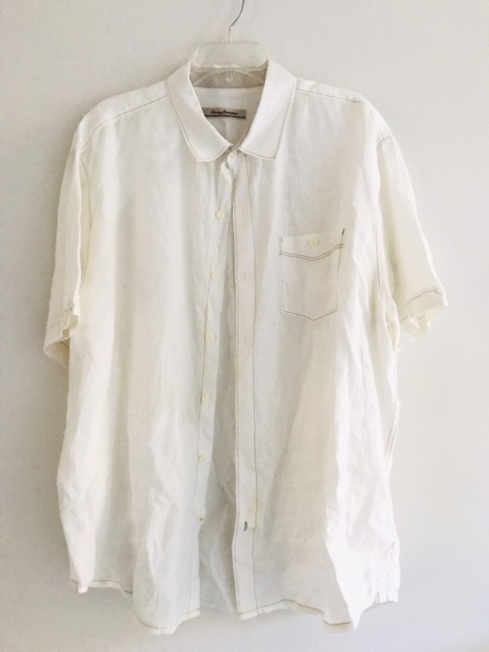 Tommy Bahama | Button Front Linen Shirt Mens Size XL Beige Short Sleeves
